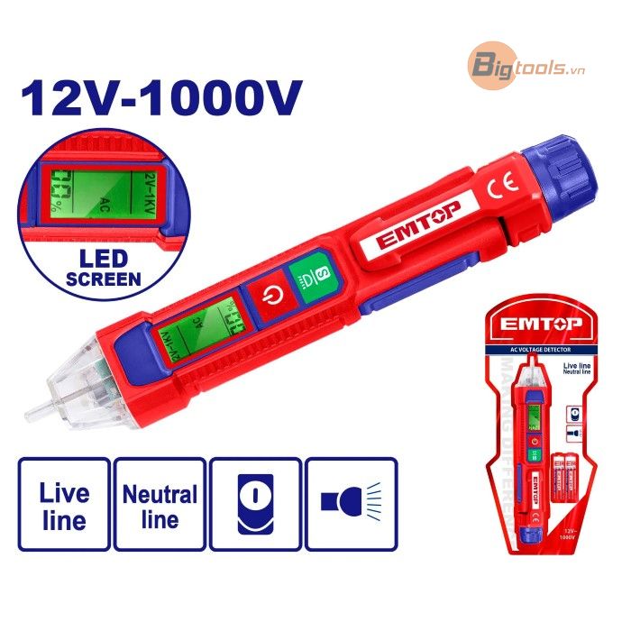 Máy dò điện áp AC (Tự động phân biệt dây nóng và nguội) EMTOP - ETPL210003