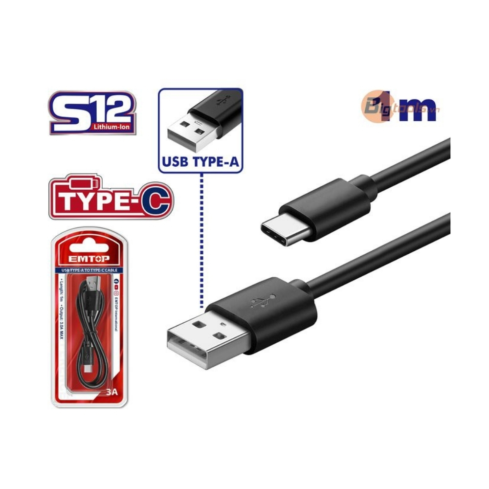 Cáp sạc đầu USB sang đầu TYPE-C EMTOP - EUCC01