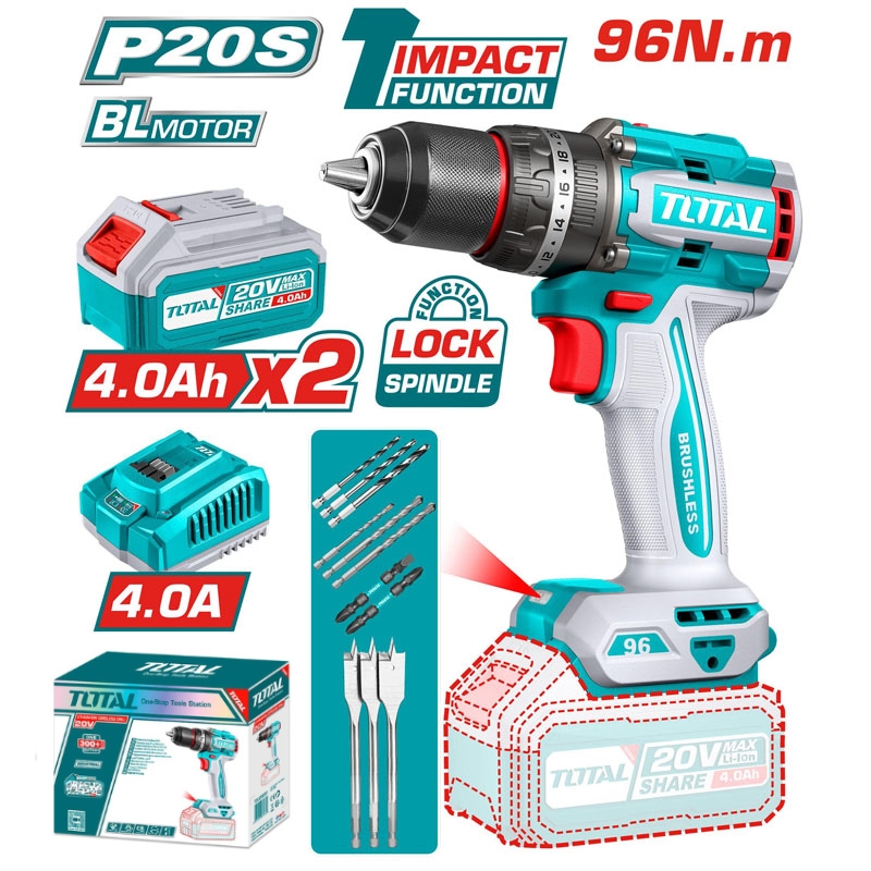 Máy khoan búa không chổi than dùng pin 20V Total TIDLI20968