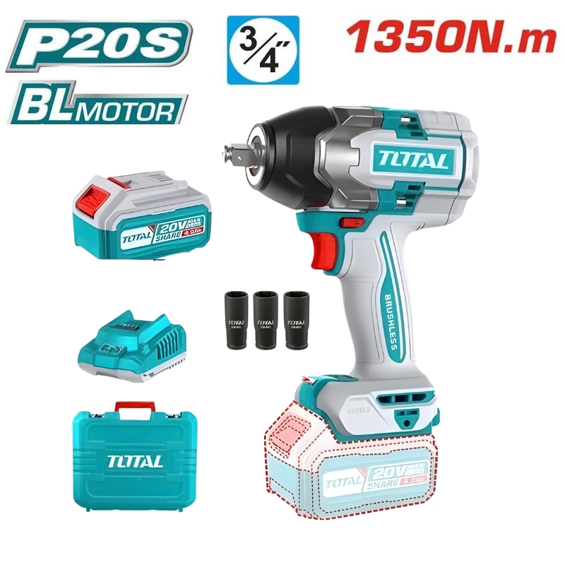 Máy siết bulong không chổi than dùng pin 20V (không kèm pin sạc) Total TIWLI201351
