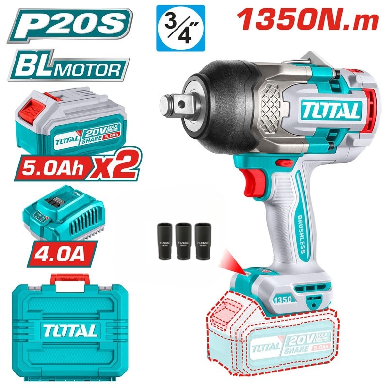 Máy siết bulong không chổi than dùng pin 20V Total TIWLI20135