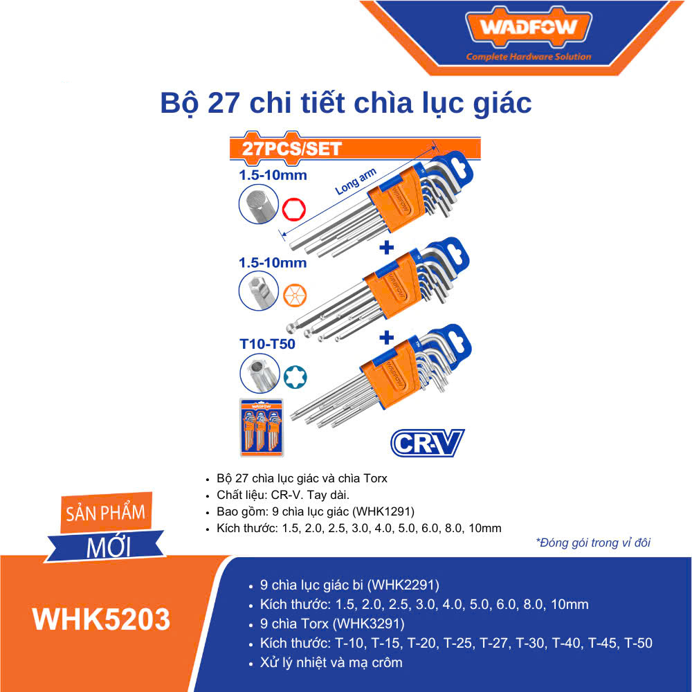 Bộ 27 chi tiết chìa lục giác WADFOW - WHK5203