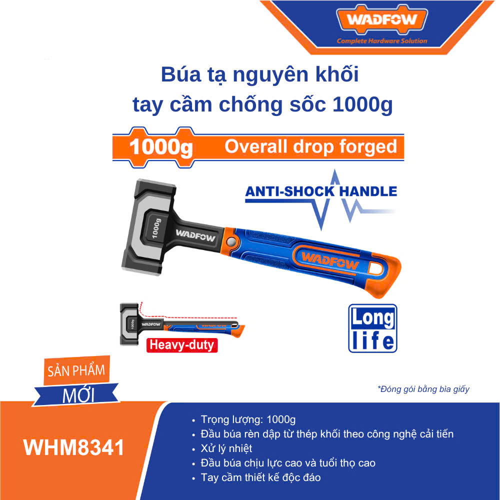 Búa tạ nguyên khối tay cầm chống sốc 1000g WADFOW - WHM8341