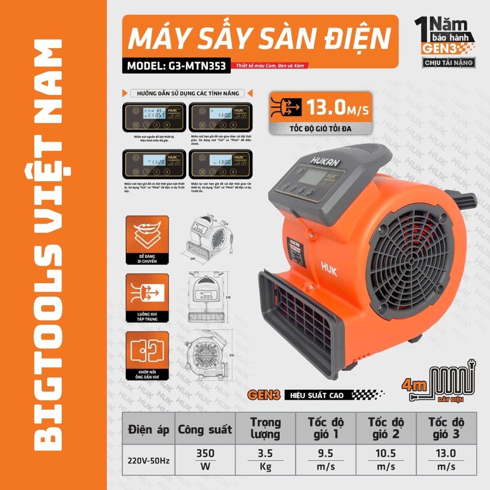 Máy Sấy Sàn Điện G3-MTN353 GEN 3 350W chính hãng, giá tốt