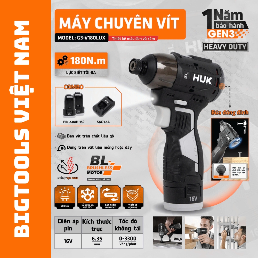 Máy Chuyên Vít Pin G3-V180LUX GEN 3 16V