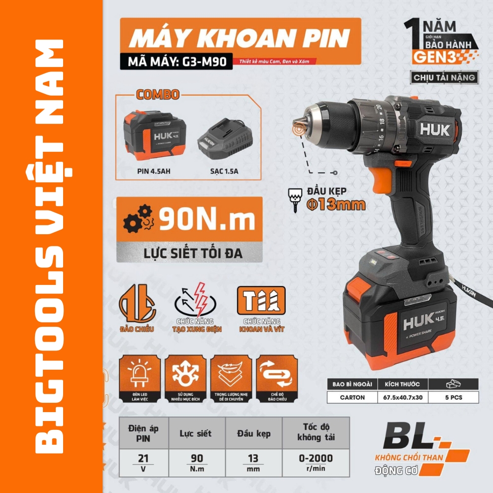 Máy Khoan Pin 3 Chức Năng G3-M90 GEN 3 90Nm