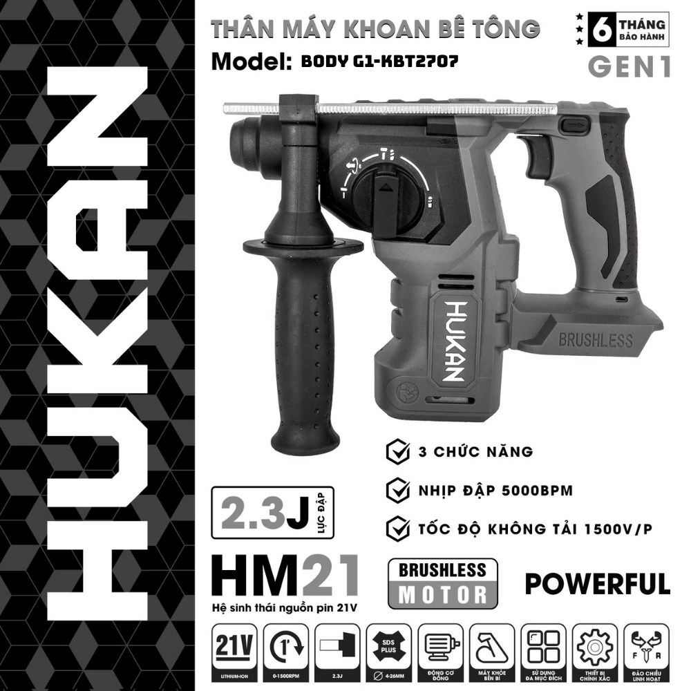 Thân Máy Khoan Bê Tông Pin G1-KBT2707 GEN 1 3 Chức Năng 2.3J