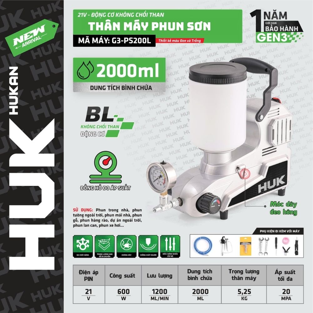 Thân Máy Phun Sơn Pin G3-PS200L GEN 3 2000ML