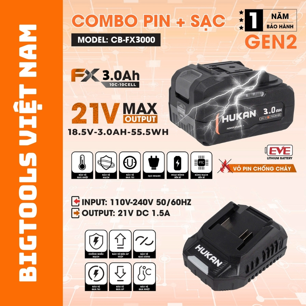 Combo Pin Sạc FX3000 (GEN 2) - CB-FX3000 Pin 10 Cell Dòng Xả Cao 10C