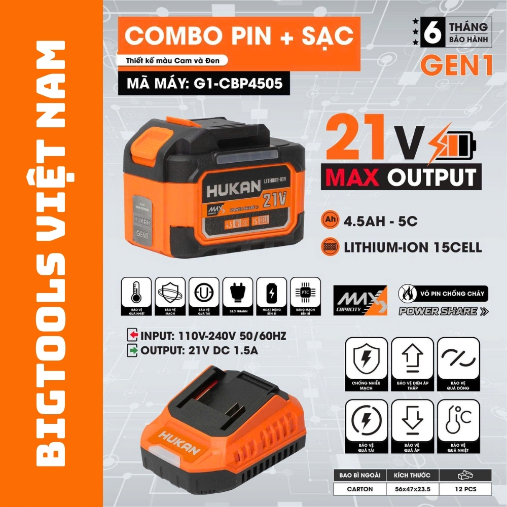Combo Pin Sạc G1-CBP4505 GEN 1 Pin 15 Cell 4.5Ah
