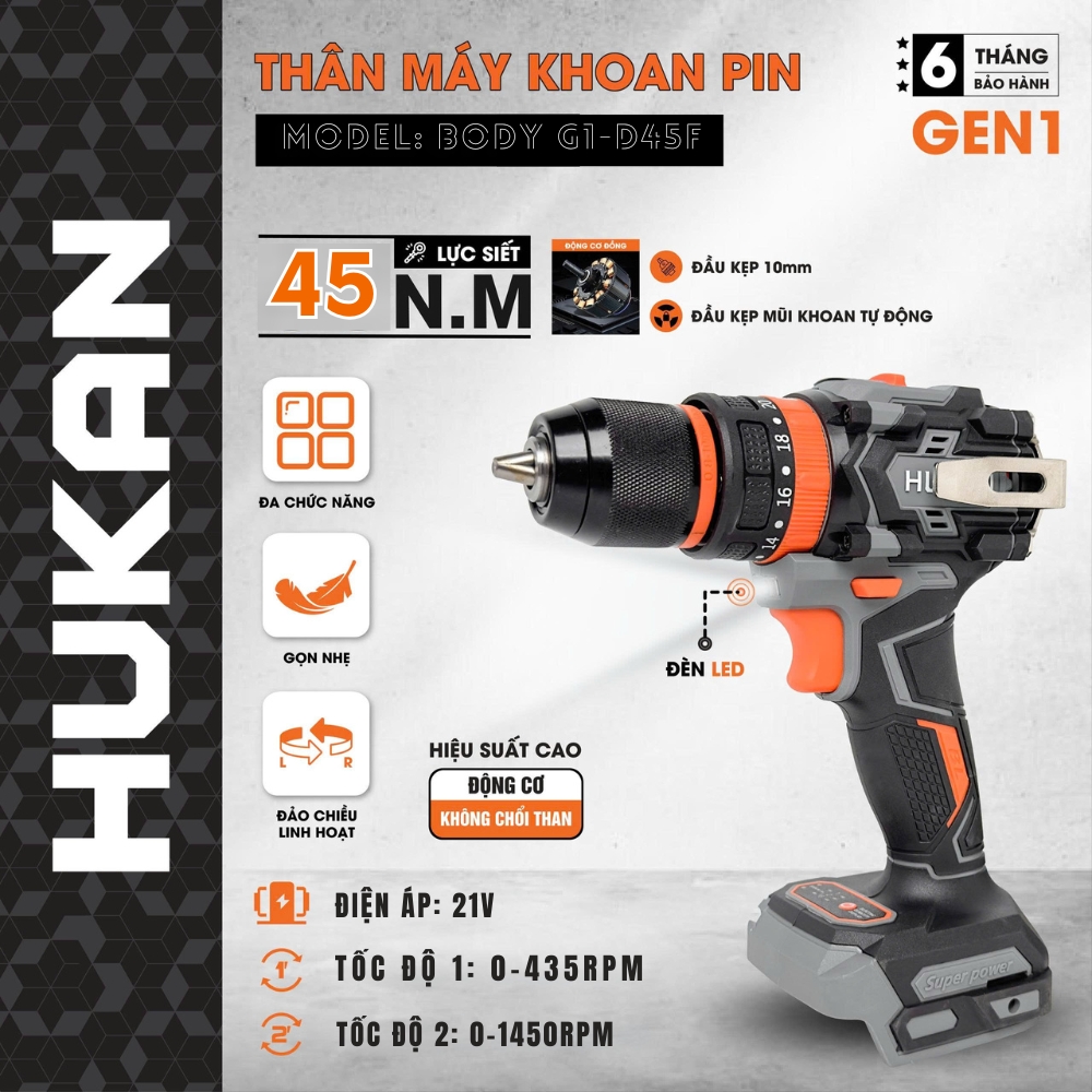 Thân Máy Khoan Pin 10mm G1-D45F GEN 1 21V