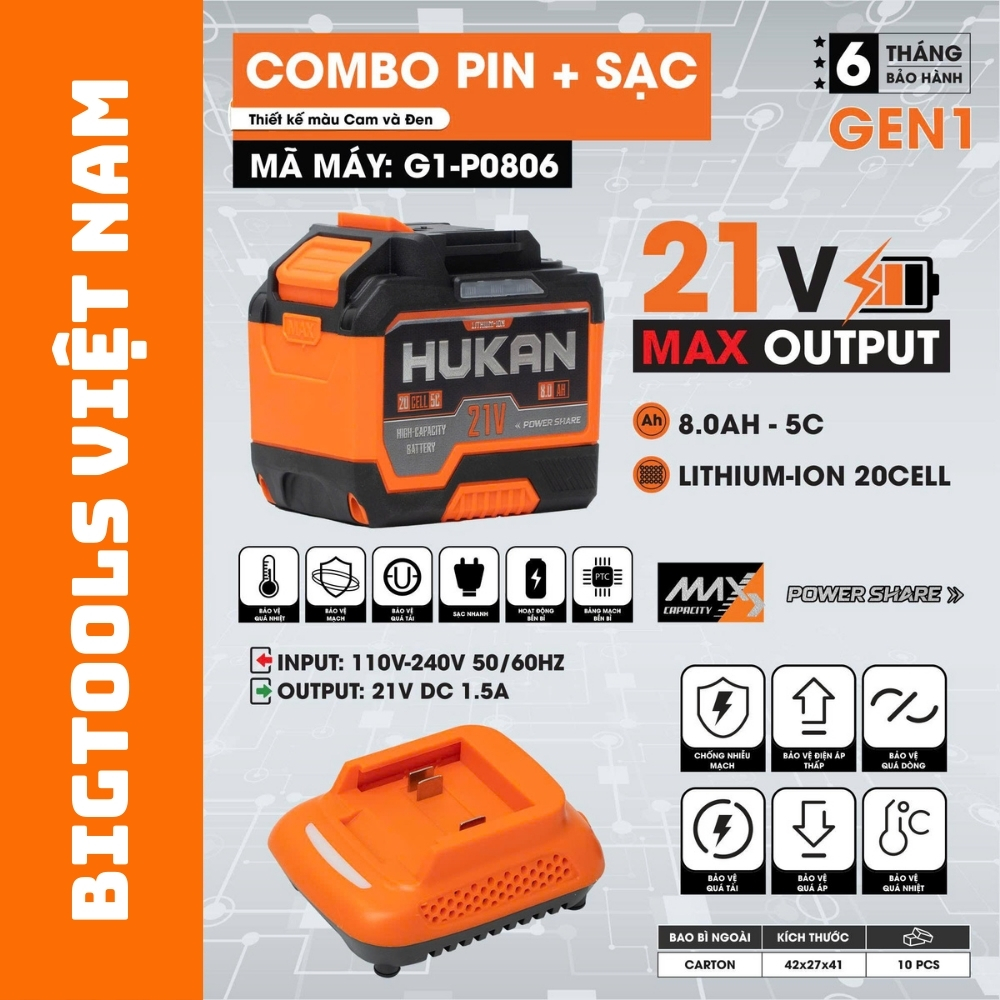 Combo Pin Sạc G1-P0806 GEN 1 Pin 20 Cell 8.0Ah
