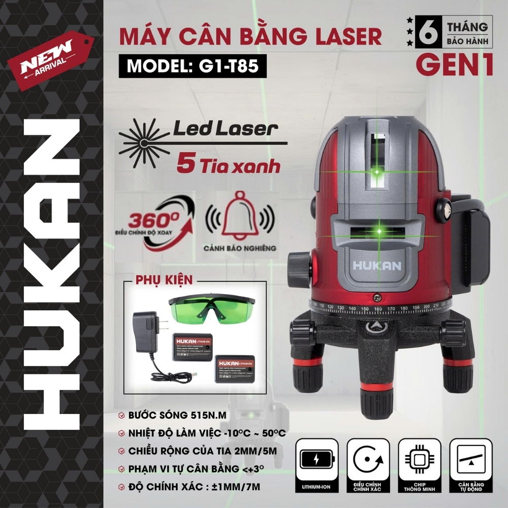 Máy Cân Bằng Laser 5 Tia Xanh G1-T85 Bóng LED 515nm