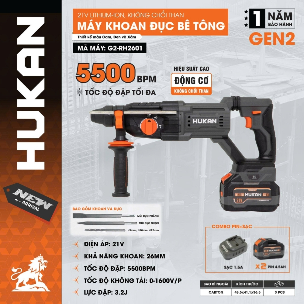 Máy Khoan Đục Bê Tông Pin G2-RH2601 GEN 2 3.2J