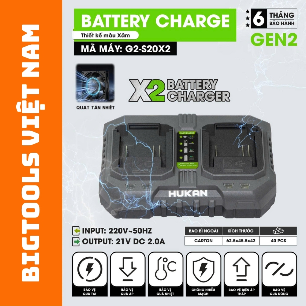 Bộ Sạc Nhanh Pin G2-S20X2 GEN 2 Dòng 2.0A 21V