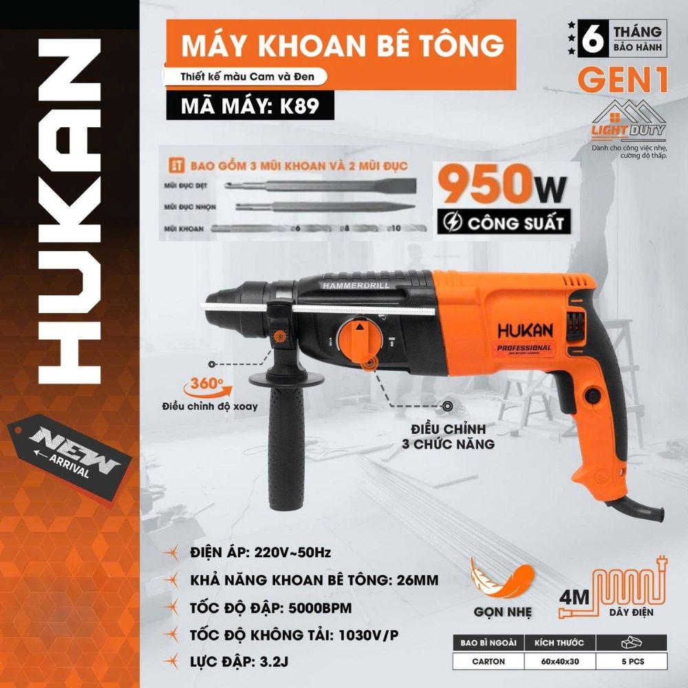 Máy Khoan Bê Tông 3 Chức Năng K89 GEN 1 950W