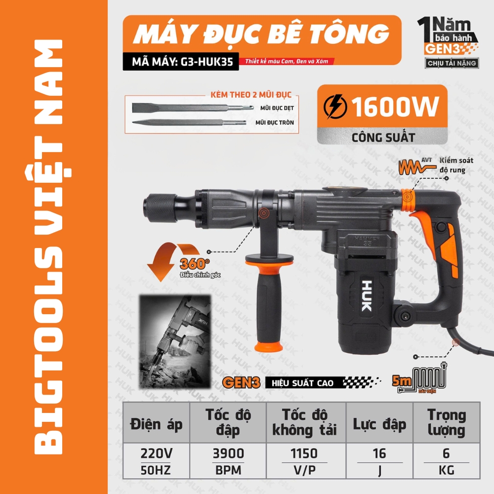 Máy Đục Bê Tông G3-HUK35 GEN 3 1600W