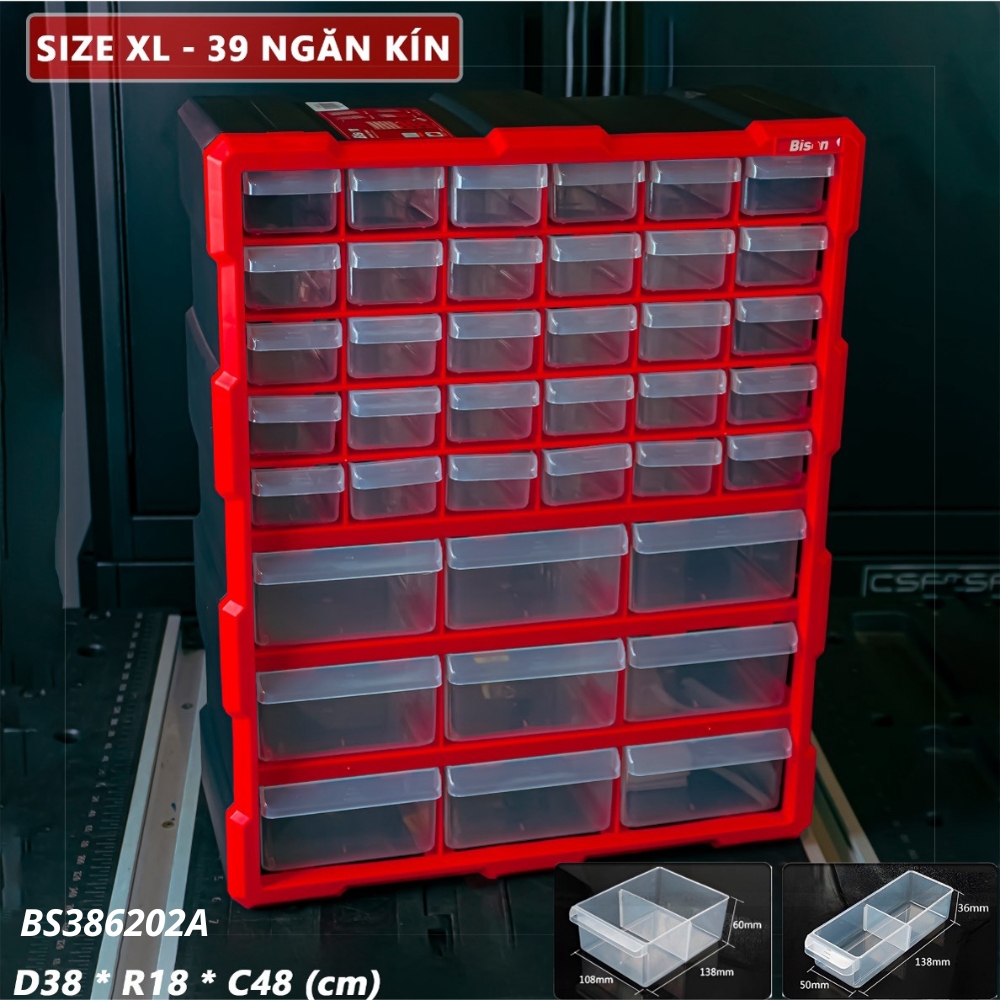 Hộp Đựng Linh Kiện Bison BS386202 Nhựa Cao Cấp Đa Năng 18/39/60 Ngăn