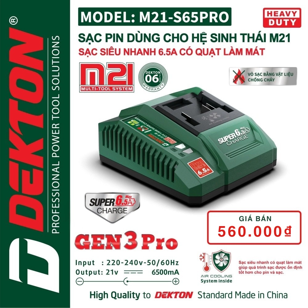 Đế Sạc Siêu Nhanh 6.5Ah Dekton M21-S65Pro