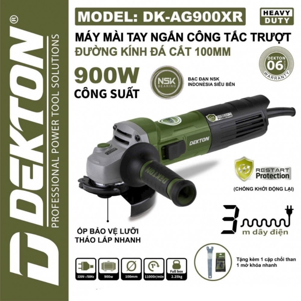 Máy Mài Góc Dekton DK-AG901XR 950W Có Chỉnh Tốc Độ Động Cơ Dây Đồng Chính Hãng