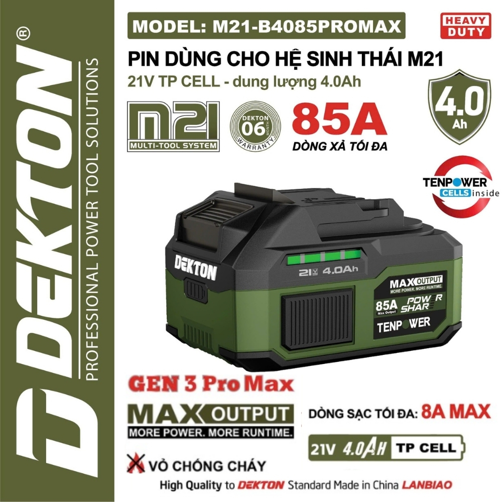 Pin Dekton M21-B4085PROMAX 21V 4.0Ah 10 Cell