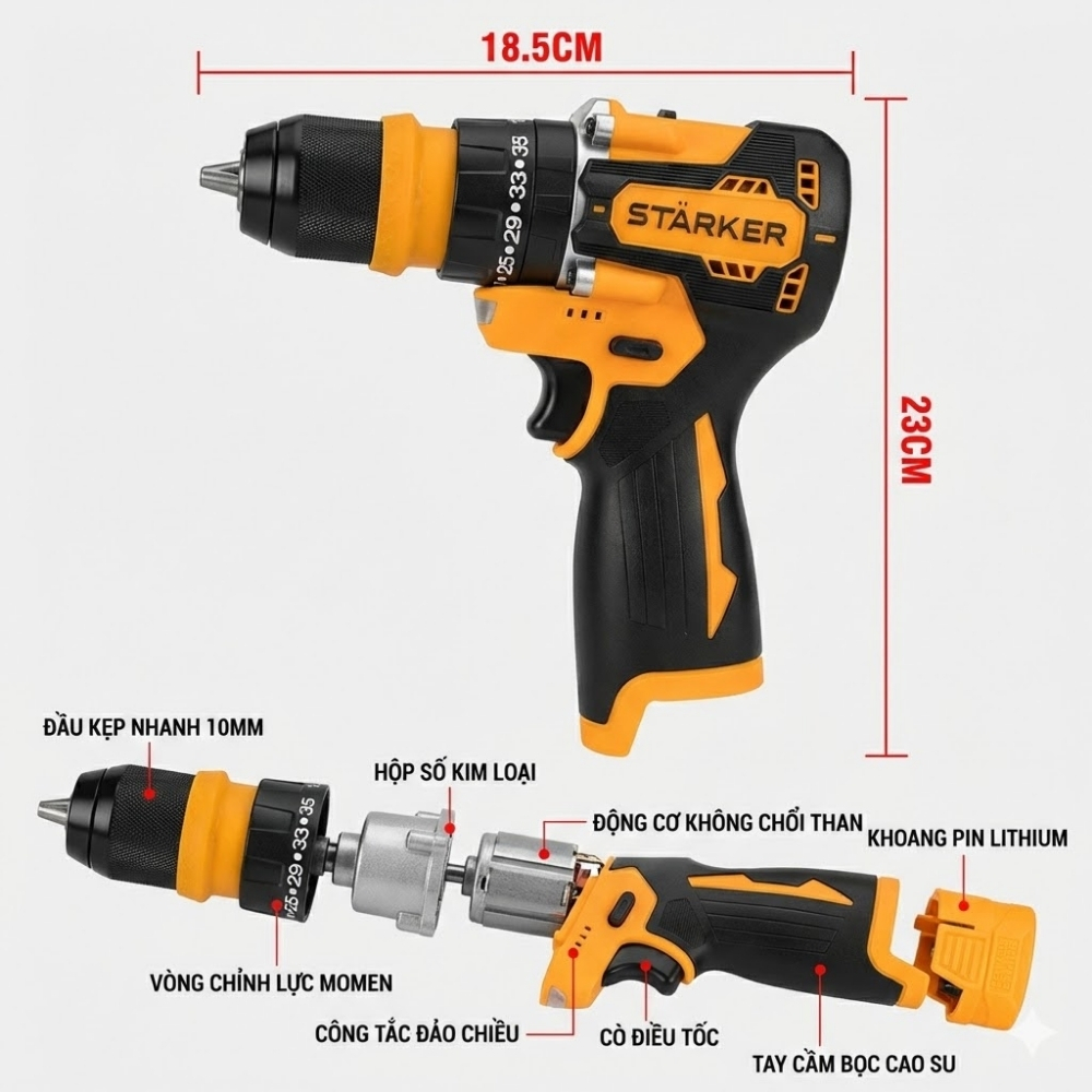 Bộ máy khoan 10mm STARKER 16,8Volt SK-904QUICK (Bộ 2 pin + Sạc)