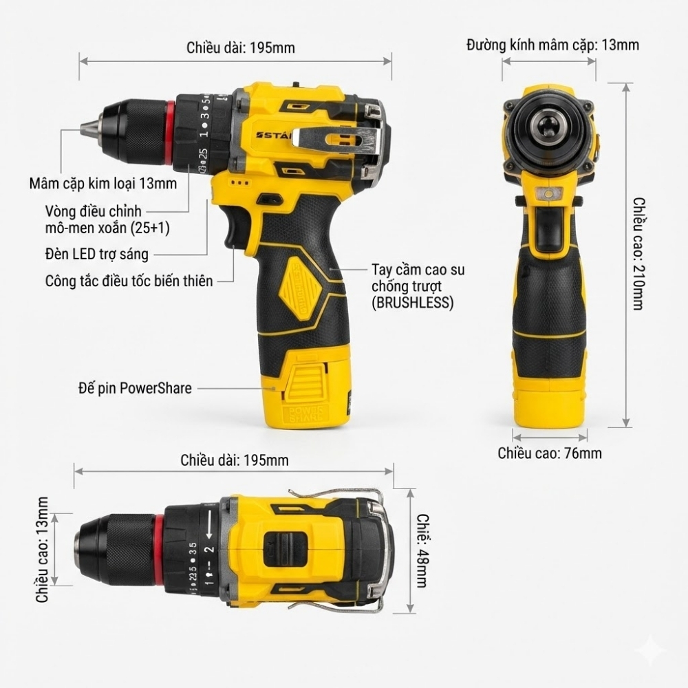 máy khoan STARKER 10mm - 16,8Volt SK-914BSL