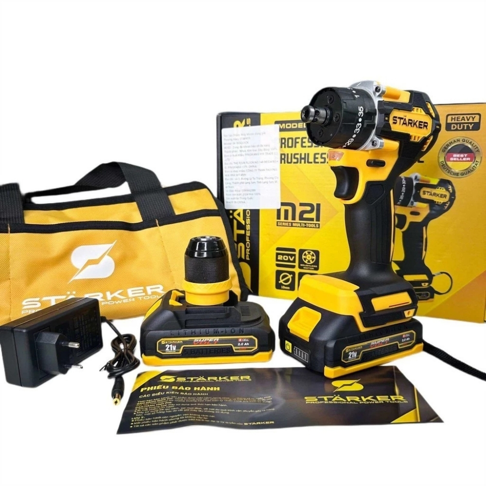 Bộ máy khoan STARKER 10mm - 21Volt SK-905QUICK (Bộ 2 pin + Sạc)