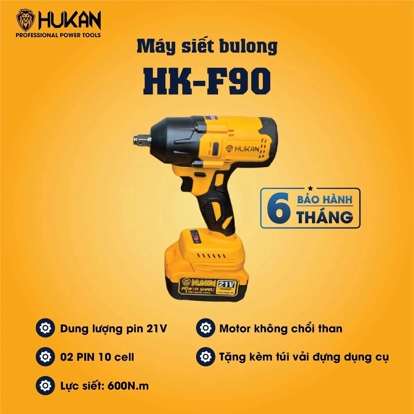 Máy Siết Bulong HUKAN HK-F90 21V 600N.m Không Chổi Than
