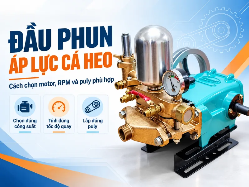 Đầu Phun Áp Lực Cá Heo: Cách Chọn Motor, RPM Và Puly Phù Hợp