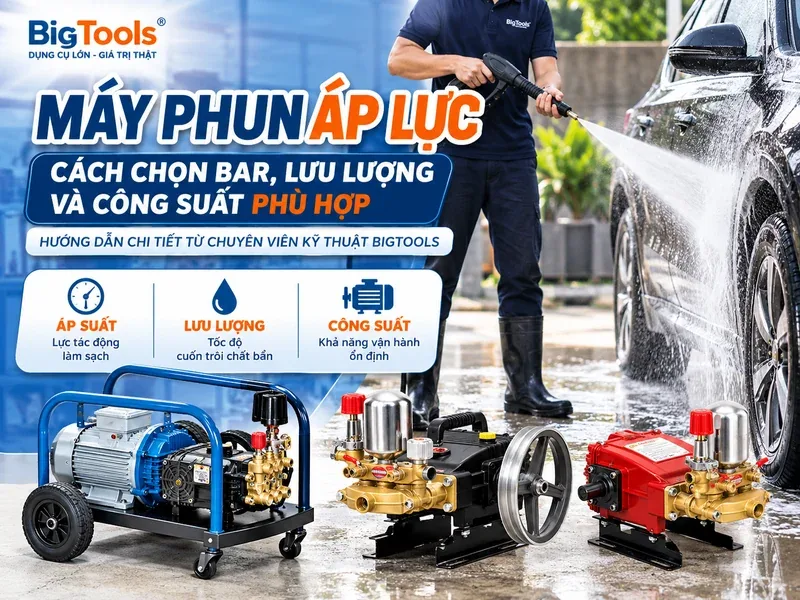 Máy phun áp lực và đầu bơm áp lực BigTools – hướng dẫn chọn Bar, lưu lượng và công suất phù hợp