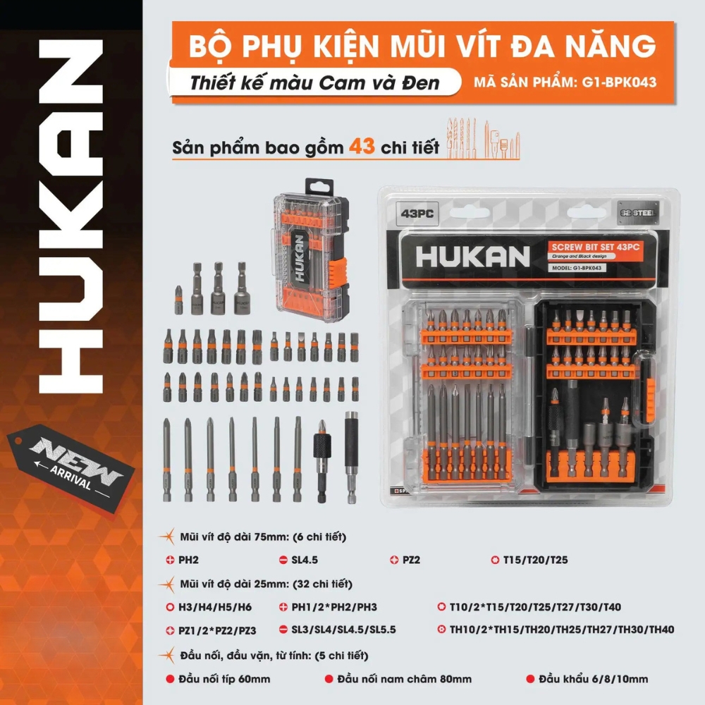 Bộ Phụ Kiện Mũi Khoan/Vít Đa Năng 43 món - G1-BPK043