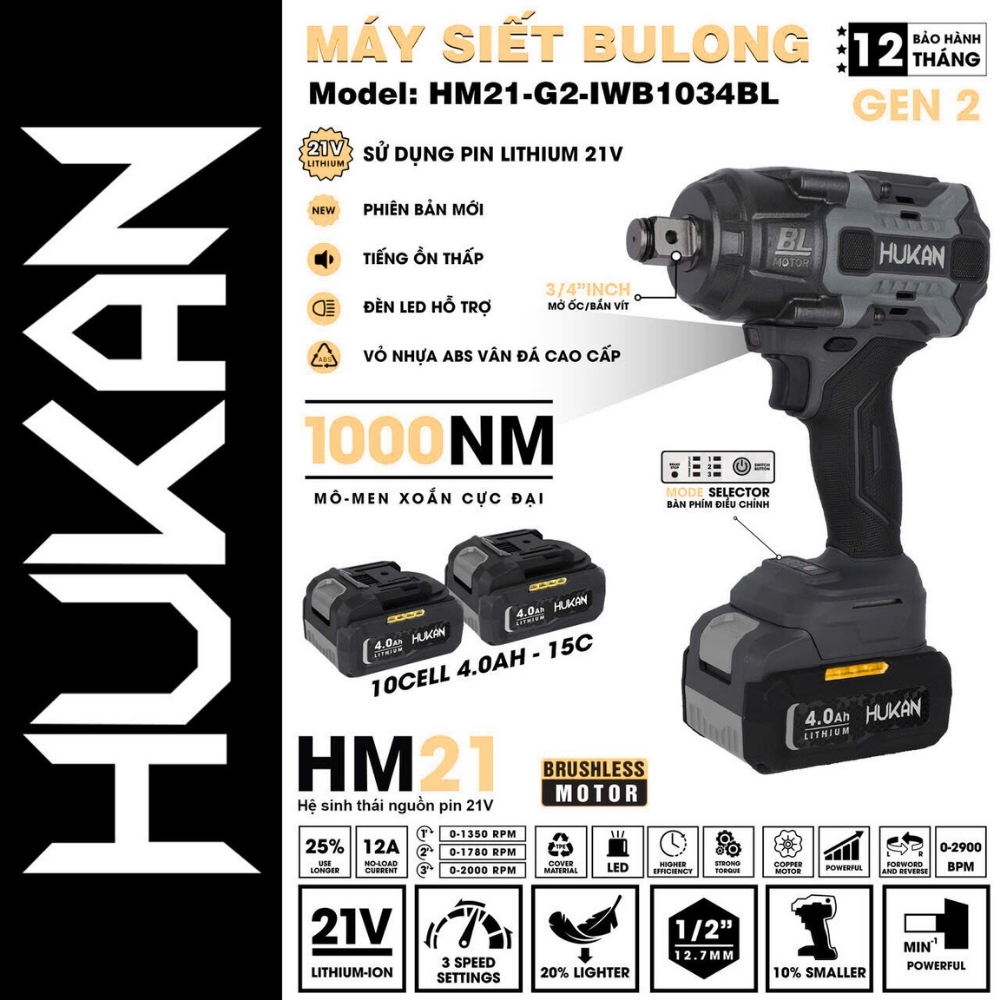 MÁY SIẾT BULONG PIN (GEN2) - HM21-G2- IWB1034BL