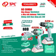 Bộ combo máy khoan TDLI204531 & máy siết buloong TIWLI2040 không chổi than dùng pin 20V TOTAL - TCKLI20271