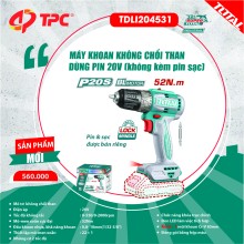 Máy khoan không chổi than dùng pin 20V (không kèm pin sạc) TOTAL - TDLI204531