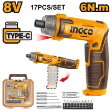 Máy siết vít dùng pin 8V-6Nm (kèm 17 phụ kiện và không kèm cáp sạc) INGCO - CSDLI08025