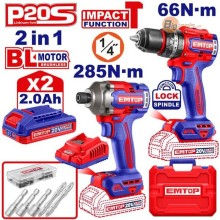 Bộ combo 2 món siết vít và khoan pin động lực  EMTOP - ECKL20277