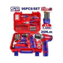 Bộ máy khoan pin 10mm TYPE-C kèm 96 món đồ nghề  EMTOP - EEDK09601